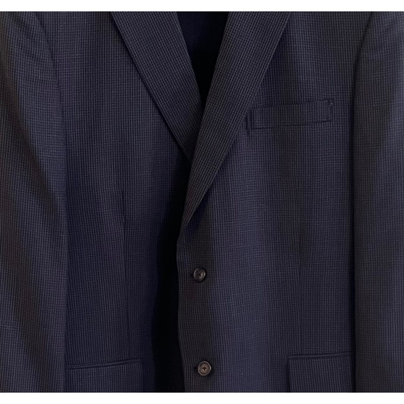 Joseph A Banks Tailored To Fit Navy Blue Small Check Wool Blazer Suit Coat 46L - Picture 4 of 9